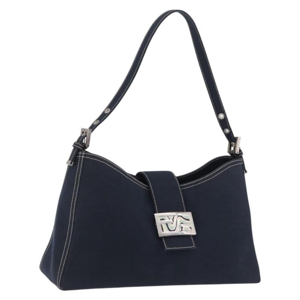 Fendi Baguette Canvas Navy Canvas Handbag